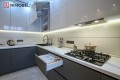 Bucătărie modernă în formă de „L” fronturi Acrylux Gri MOD175 Bucătării moderne la comanda