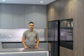 Bucătărie modernă în formă de „U” cu fațada MDF vopsit mat Gri MOD401
