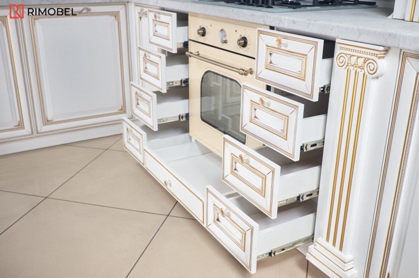 Bucătărie clasică în formă de „L” fronturi MDF frezat 3D - vopsit Bej CLA209 Bucătării clasice mobila