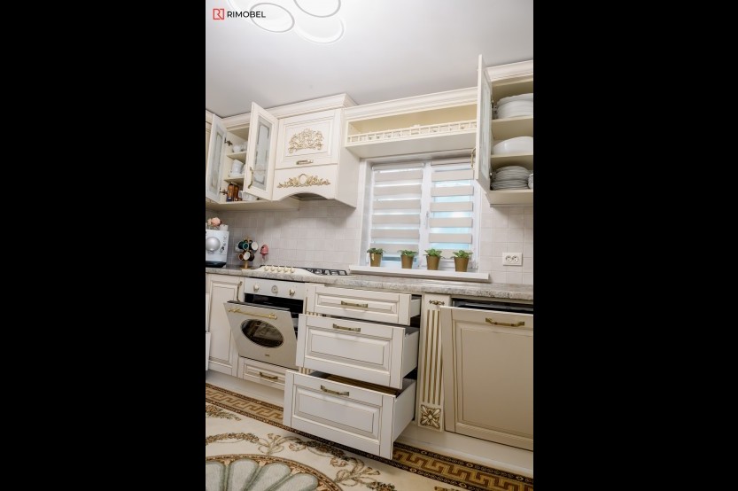 Bucătărie clasică în formă de „L” fronturi MDF frezat 3D - vopsit Bej CLA228 Bucătării clasice la comanda chisinau