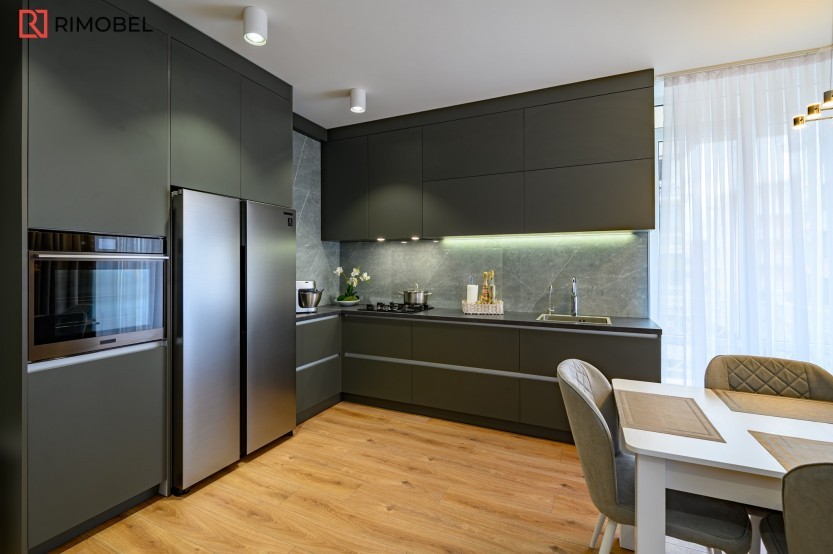 Bucătărie modernă în formă de „L” fronturi Acrylux Gri MOD236 Bucătării moderne mobila