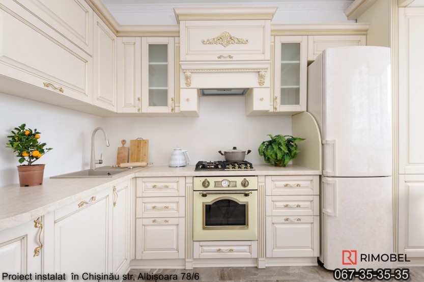 Bucătărie clasică în formă de „L” fronturi MDF frezat 3D - vopsit Bej CLA11 Bucătării clasice mobila