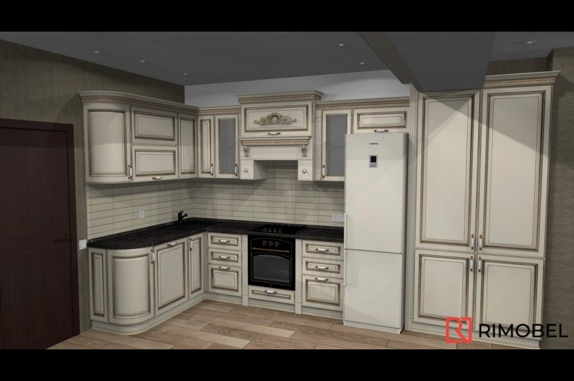 Bucătărie clasică în formă de „L” fronturi MDF frezat 3D - vopsit Bej CLA11 Bucătării clasice mobila