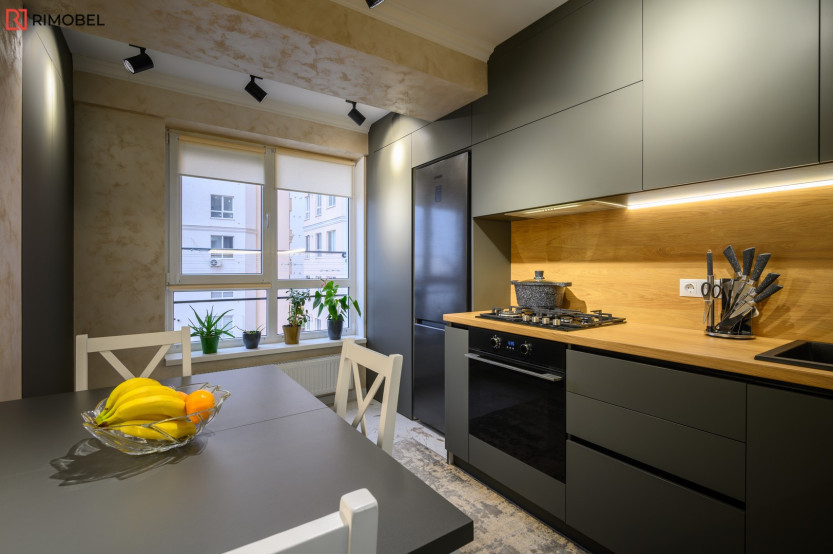Bucătărie modernă liniară cu fasada MDF vopsit mat Gri MOD283 Bucătării moderne la comanda