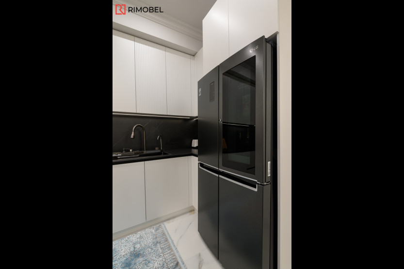 Bucătărie modernă în formă de „L” cu fațada MDF vopsit mat Alb MOD358  Bucătării moderne la comanda
