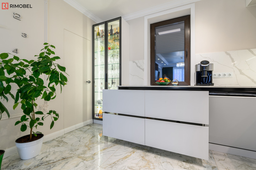 Bucătărie modernă în formă de „L” cu fațada MDF vopsit mat Alb MOD387 Bucătării moderne mobila